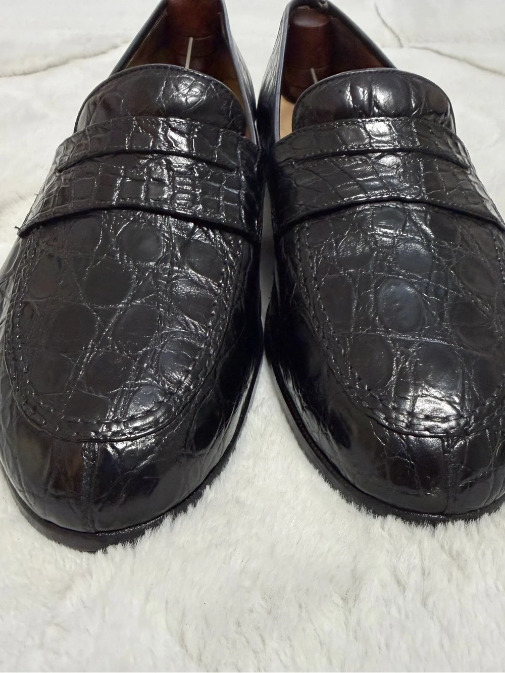 $2000 Ferragamo Genuine Crocodile Alligator Exotic Skin Penny Loafers 12EE 13